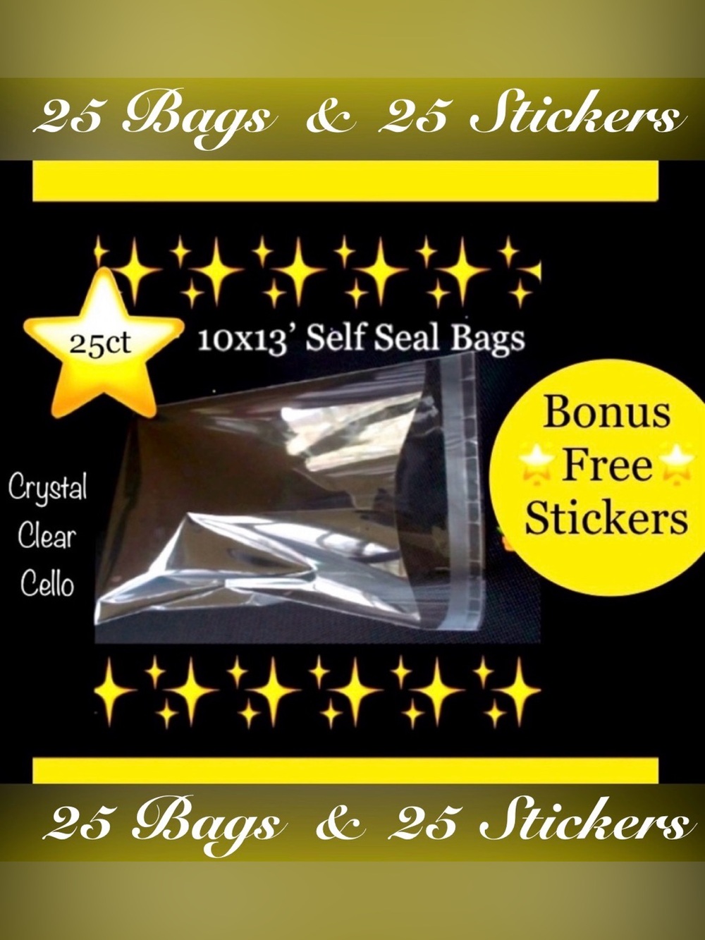 Crystal Clear 25ct~ 10x13” Bags-Self Seal 🪴🆕🪴W/Free 25ct Thank You Stickers